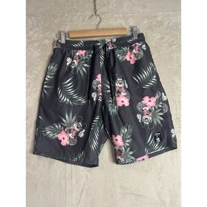 Neff Mens S Swim Trunks Black Mickey Mouse Tropical Floral Board Shorts Hawaiian